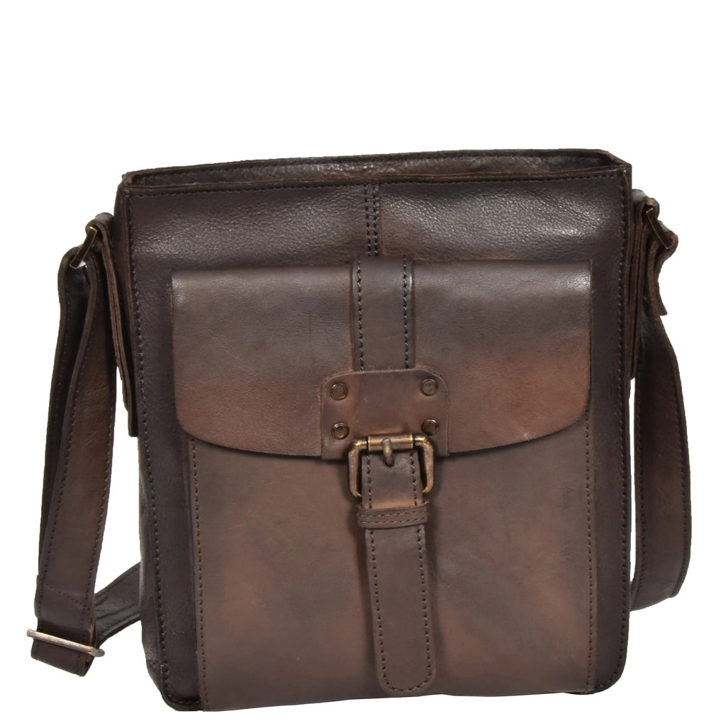 DR275 Mens Real Leather Vintage Body Bag Classic Brown 4