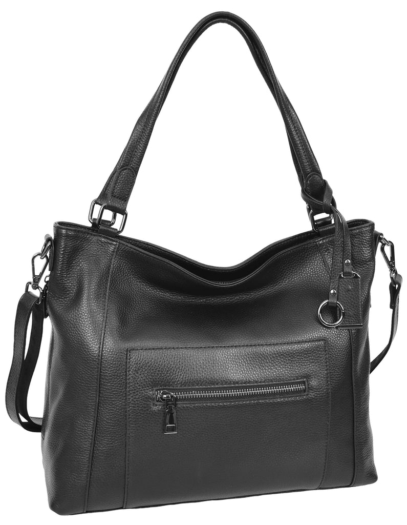 Abigail Women Leather Zip Opening Tote Shoulder Handbag Black-4