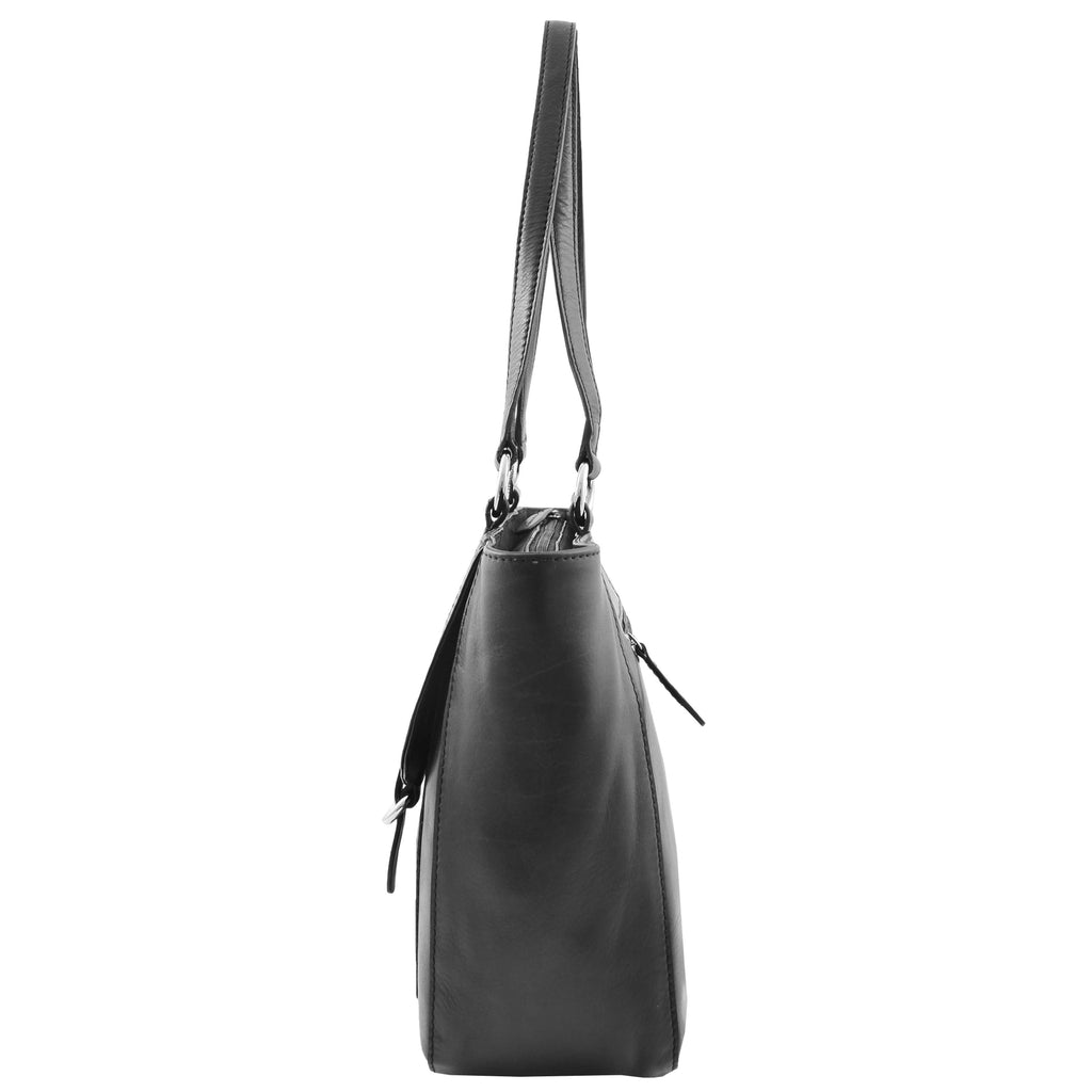 DR591 Women's Soft Leather Large Size Shopper Bag Black 4