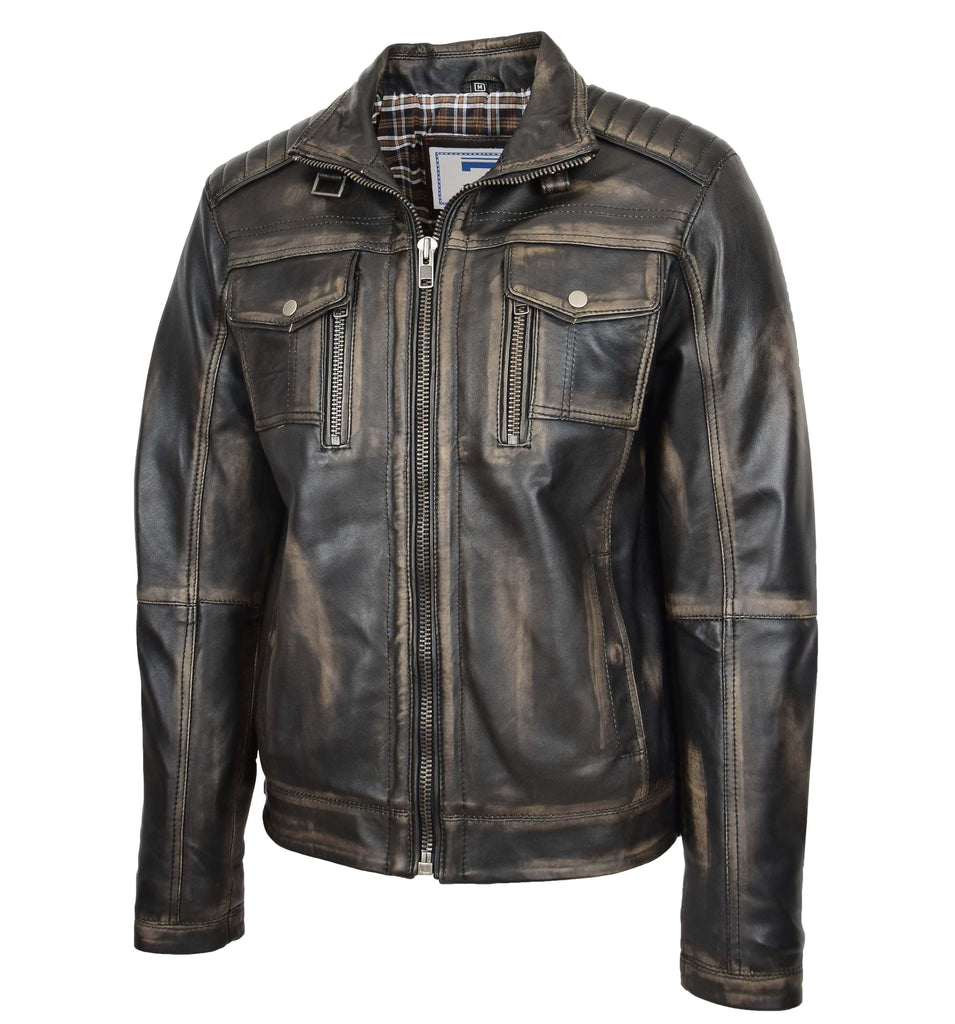 DR560 Men's Urban Biker Style Leather Jacket Rub Off 4
