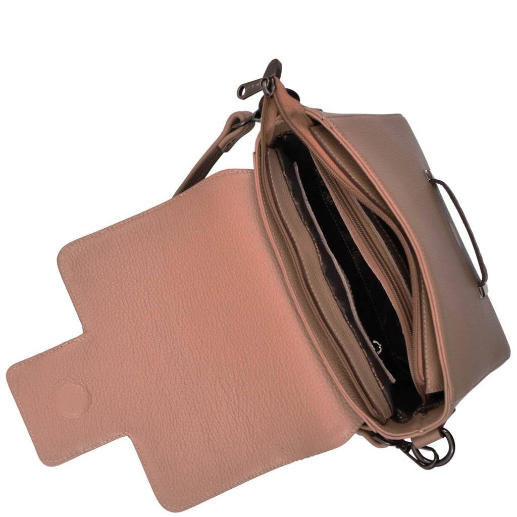 DR582 Women's Leather Adjustable Shoulder Strap Messenger Bag Taupe 4