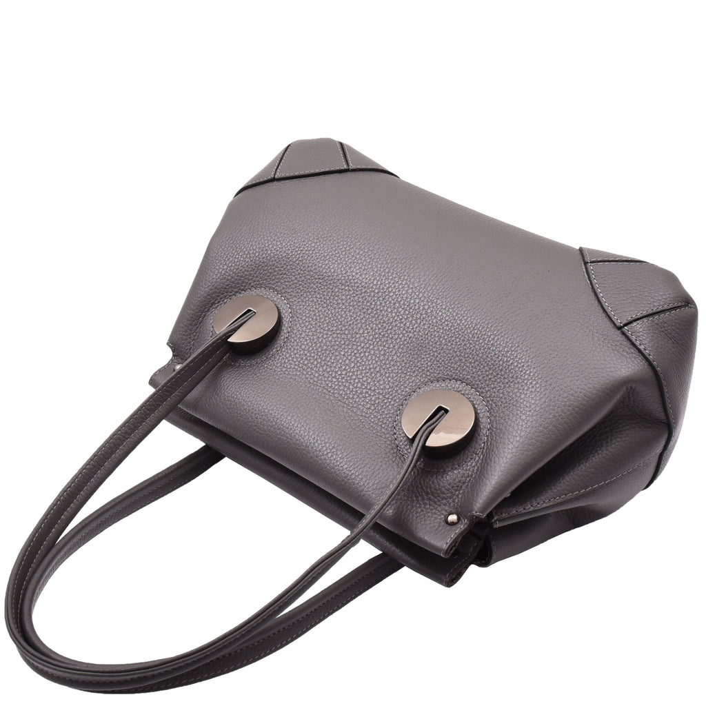 DR584 Women's Medium Tote Zip Shoulder Bag Leather Handbag Grey 4