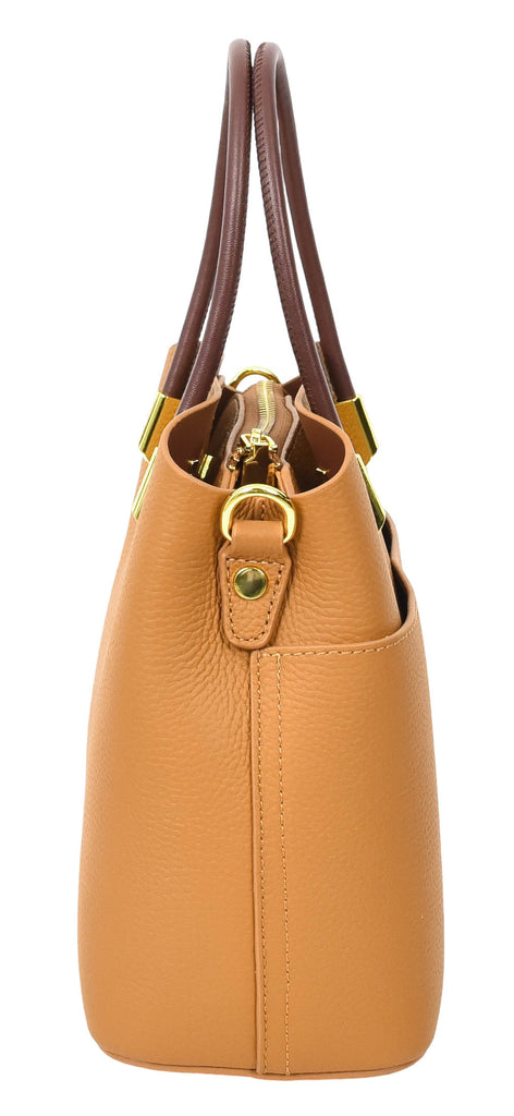 Winnipeg Women Leather Top Handle Shoulder Bag Tan-4