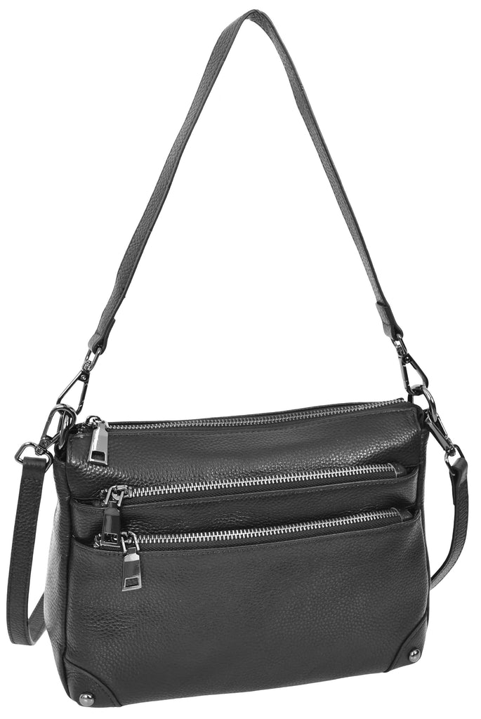 Adalynn Women's Real Leather Cross-Body Organiser Shoulder Bag Black-3