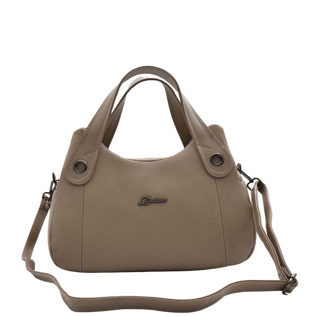 DR587 Women's Small Handbag Textured Leather Shoulder Bag Taupe 4