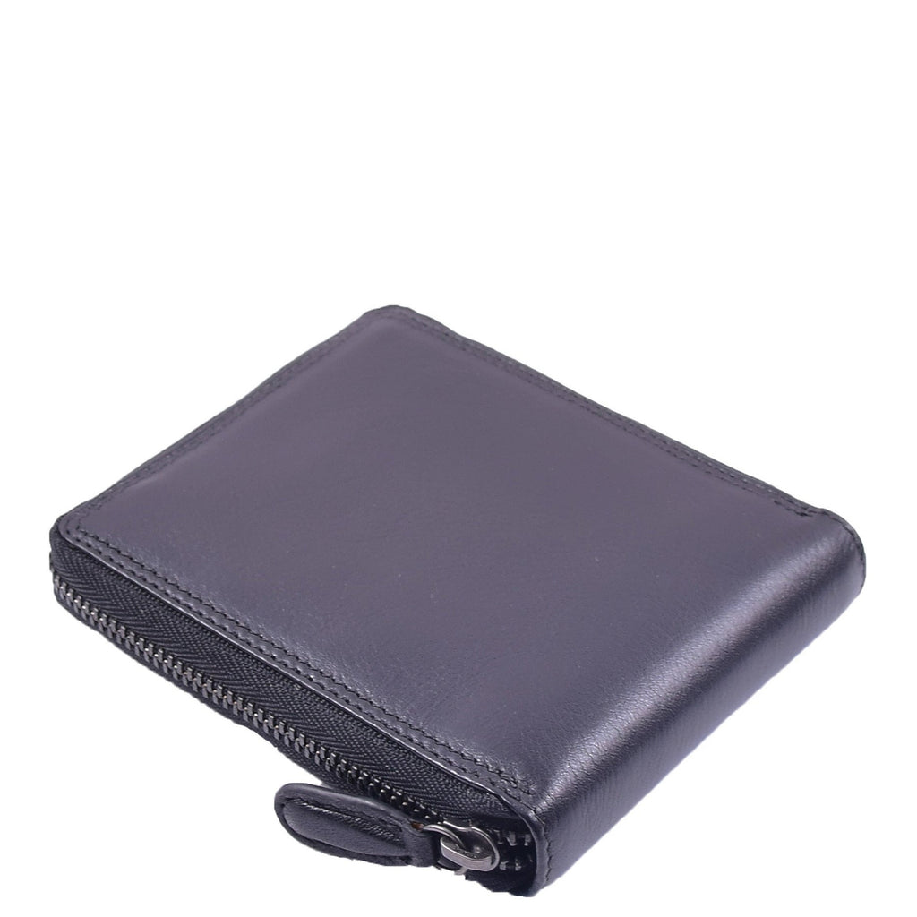 DR660 Men's Soft Genuine Leather Zip Around RFID Wallet Black 4