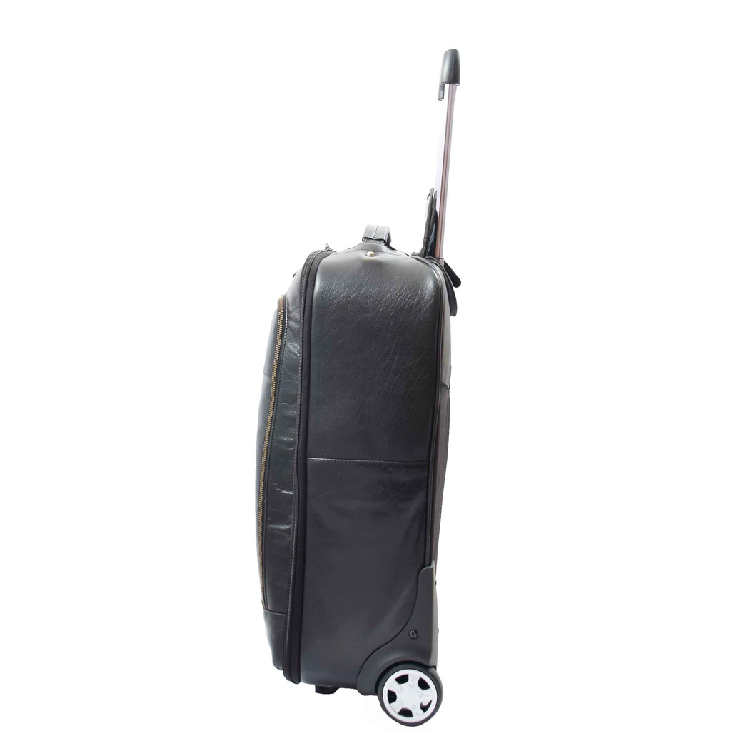 DR544 Genuine Leather Cabin Suitcase Wheeled Trolley Black 4