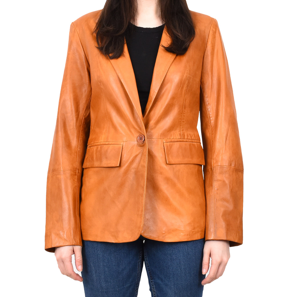 Women's Sheep Leather Single Button Blazer Jacket Classic Lilja Whiskey 5