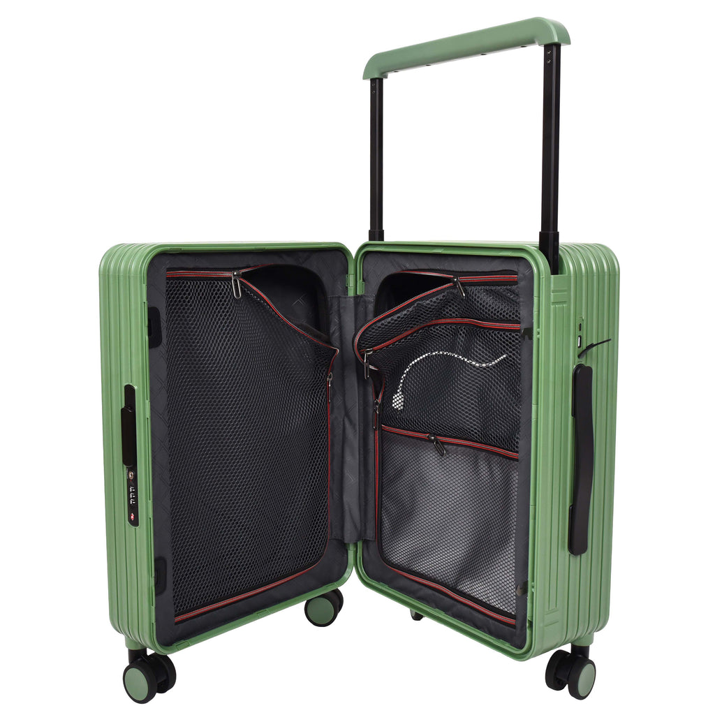 DR698 Cabin Size USB Port Suitcase Four Wheels Hard Shell Smart Luggage Green-7