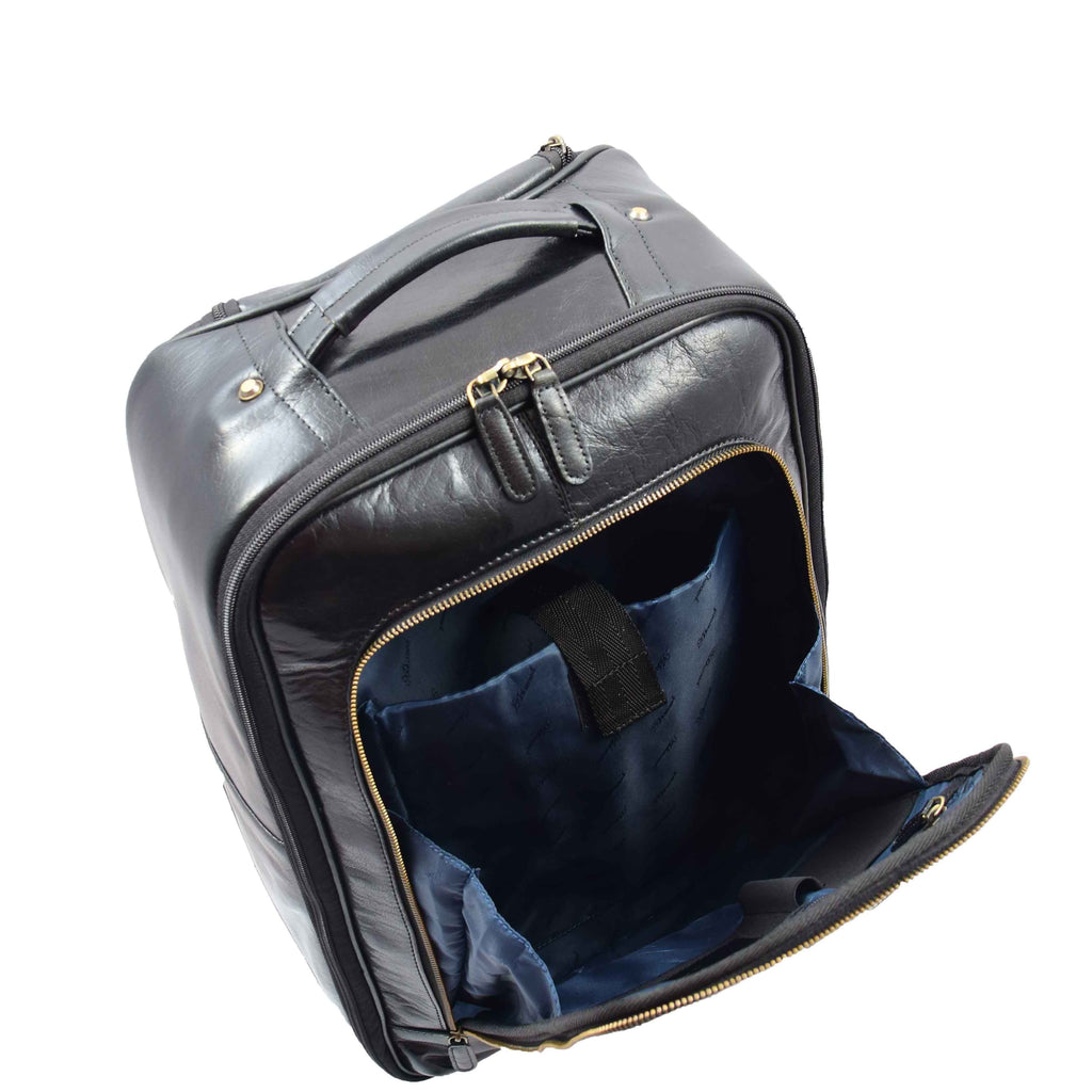 DR544 Genuine Leather Cabin Suitcase Wheeled Trolley Black 5