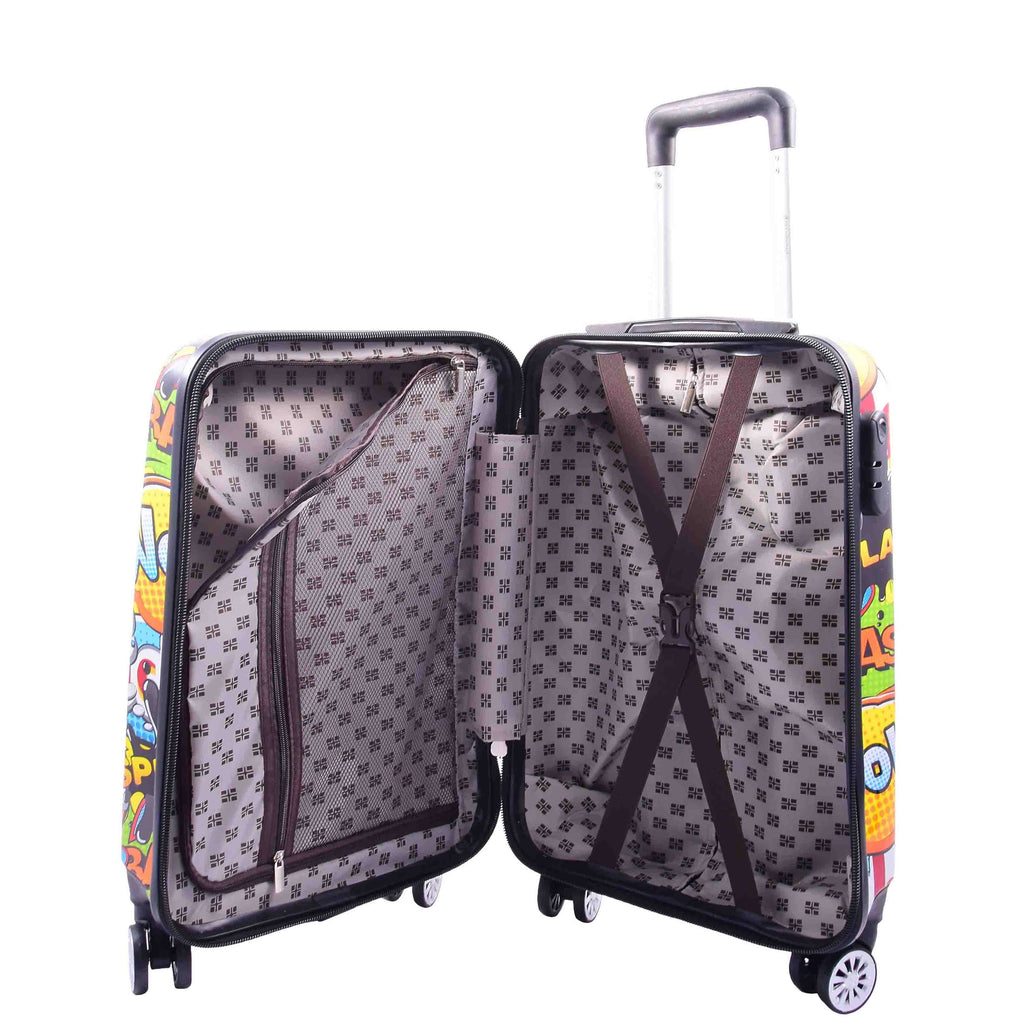 DR632 Cabin Size Hard Shell Four Wheels Comic Print Suitcase 5