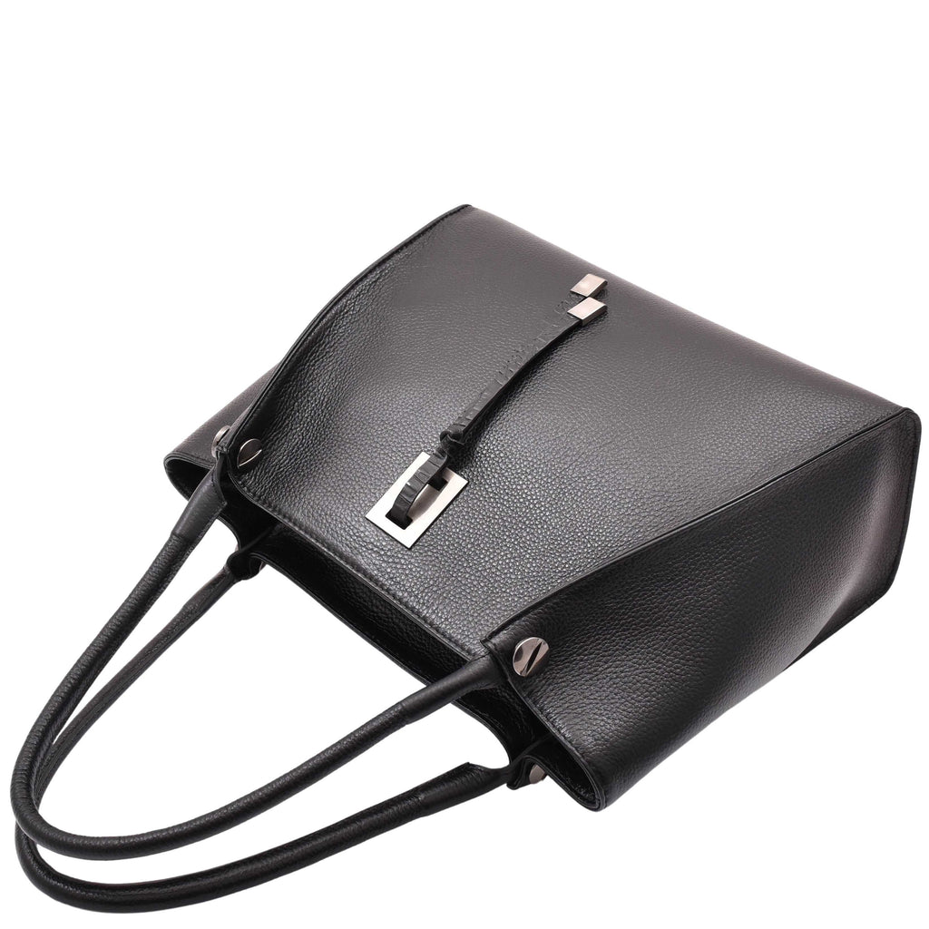 DR588 Women's Textured Leather Large Shoulder Bag With Multi Pockets Black 5