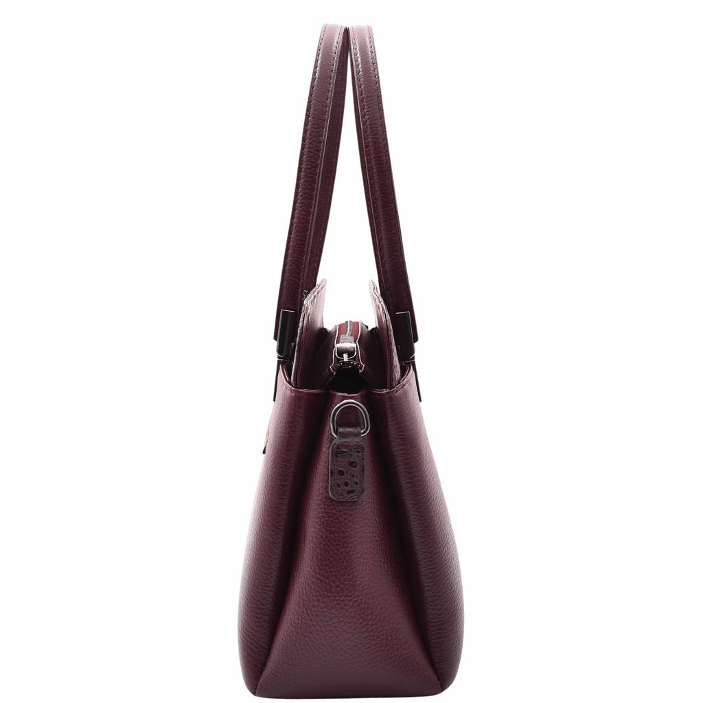 DR589 Women's Leather Medium Size Tote Zip Shoulder Bag Burgundy 5