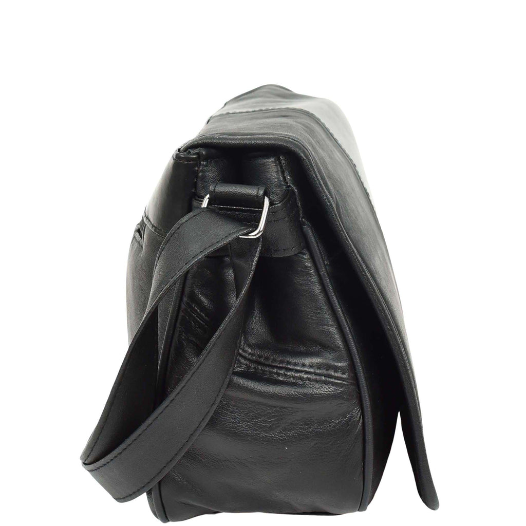 DR649 Women's Soft Leather Medium Cross Body Messenger Bag Black 5