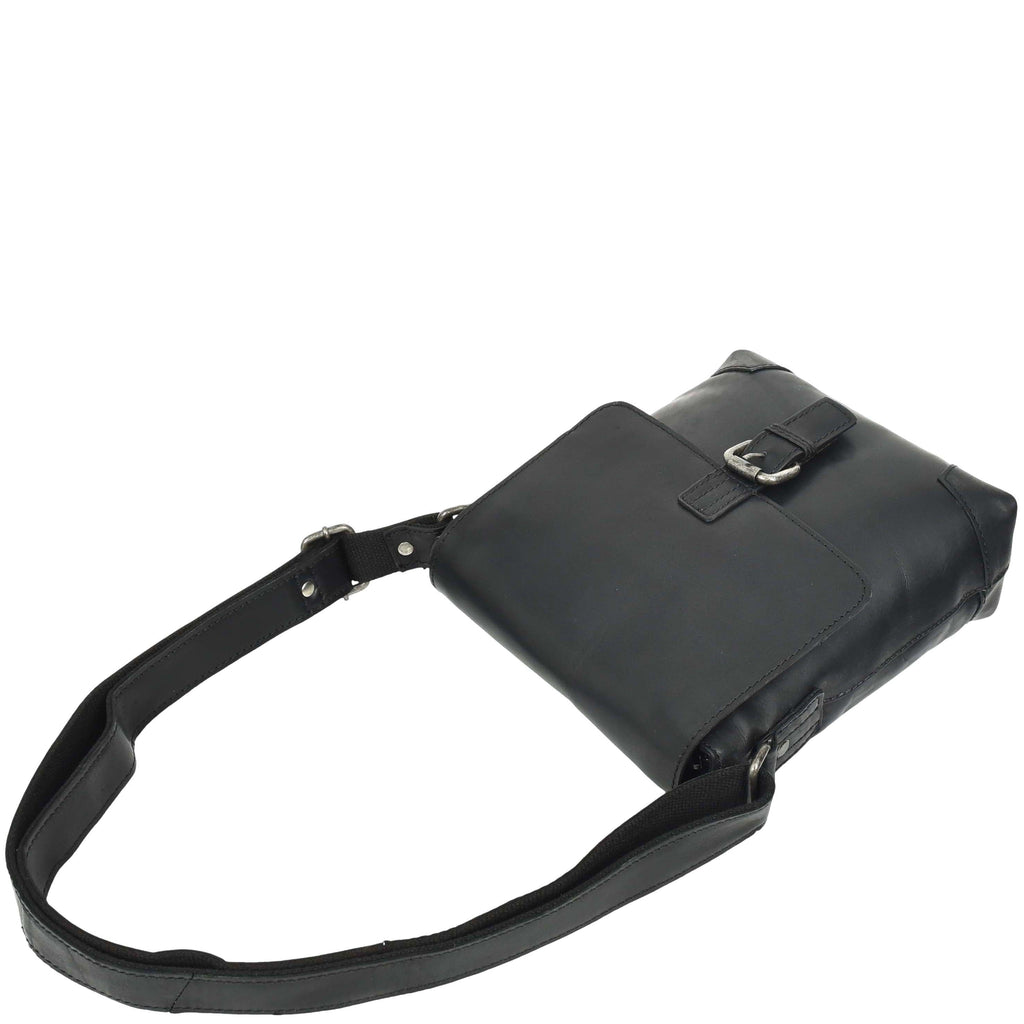 DR655 Men's Genuine Leather Cross Body Flight Bag Black 5