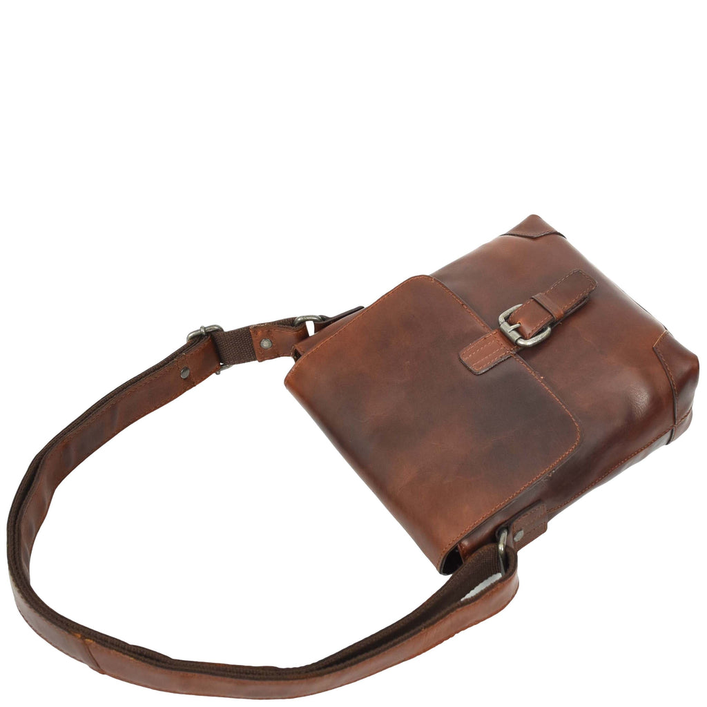 DR655 Men's Genuine Leather Cross Body Flight Bag Brown 5