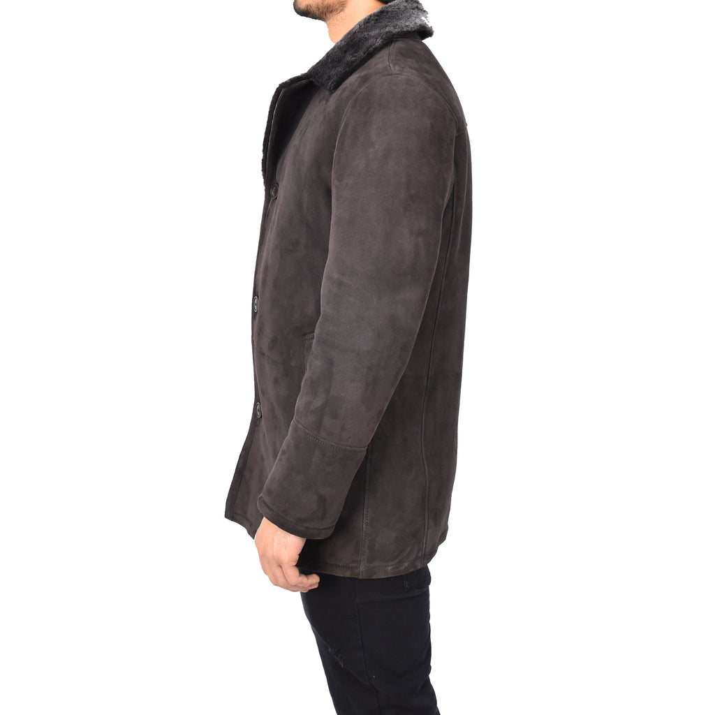 Mens Luxury Merino Sheepskin Classic Car Coat Shearling Walter Brown 5