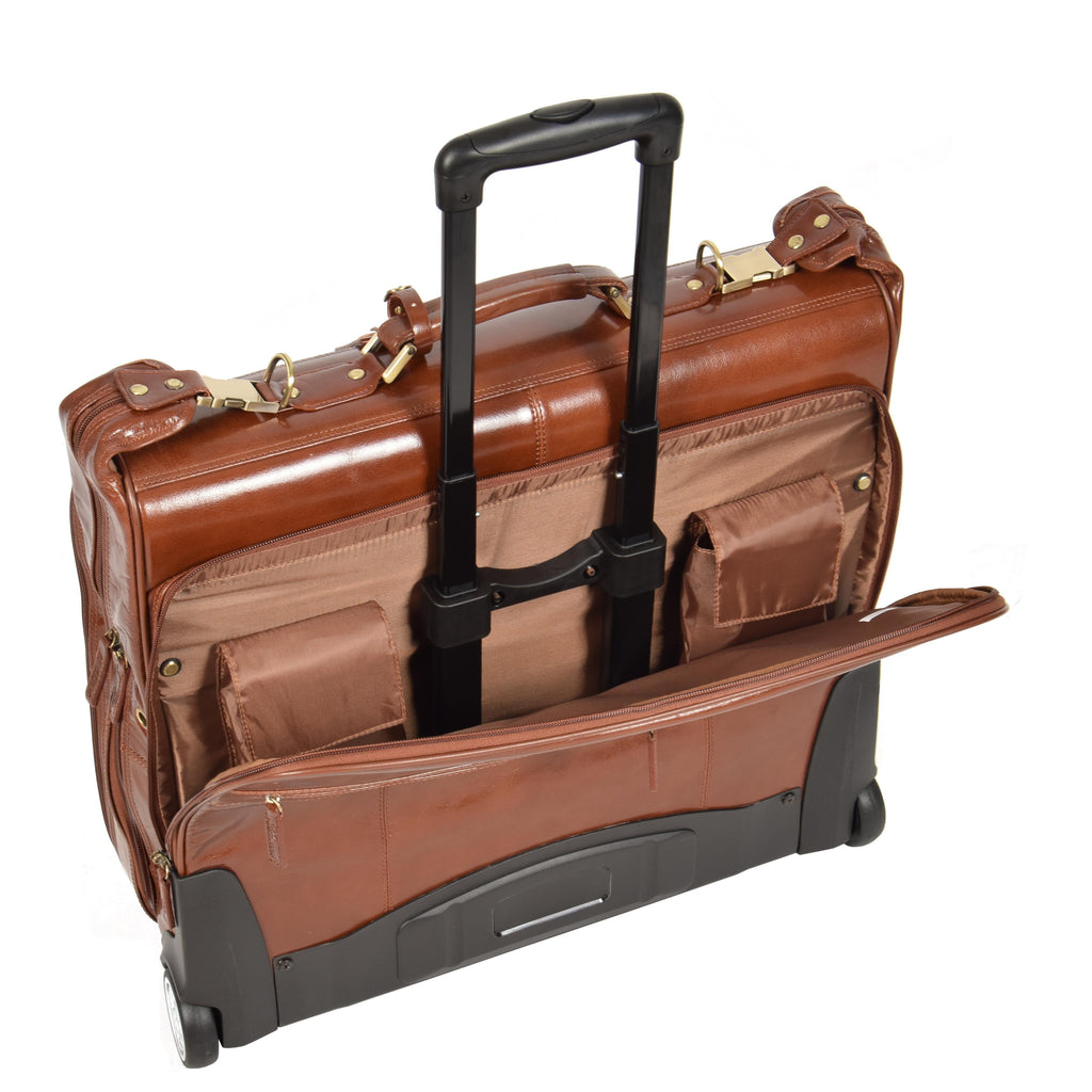 DR641 Real Leather Business Suit Carrier With Wheels Chestnut 5