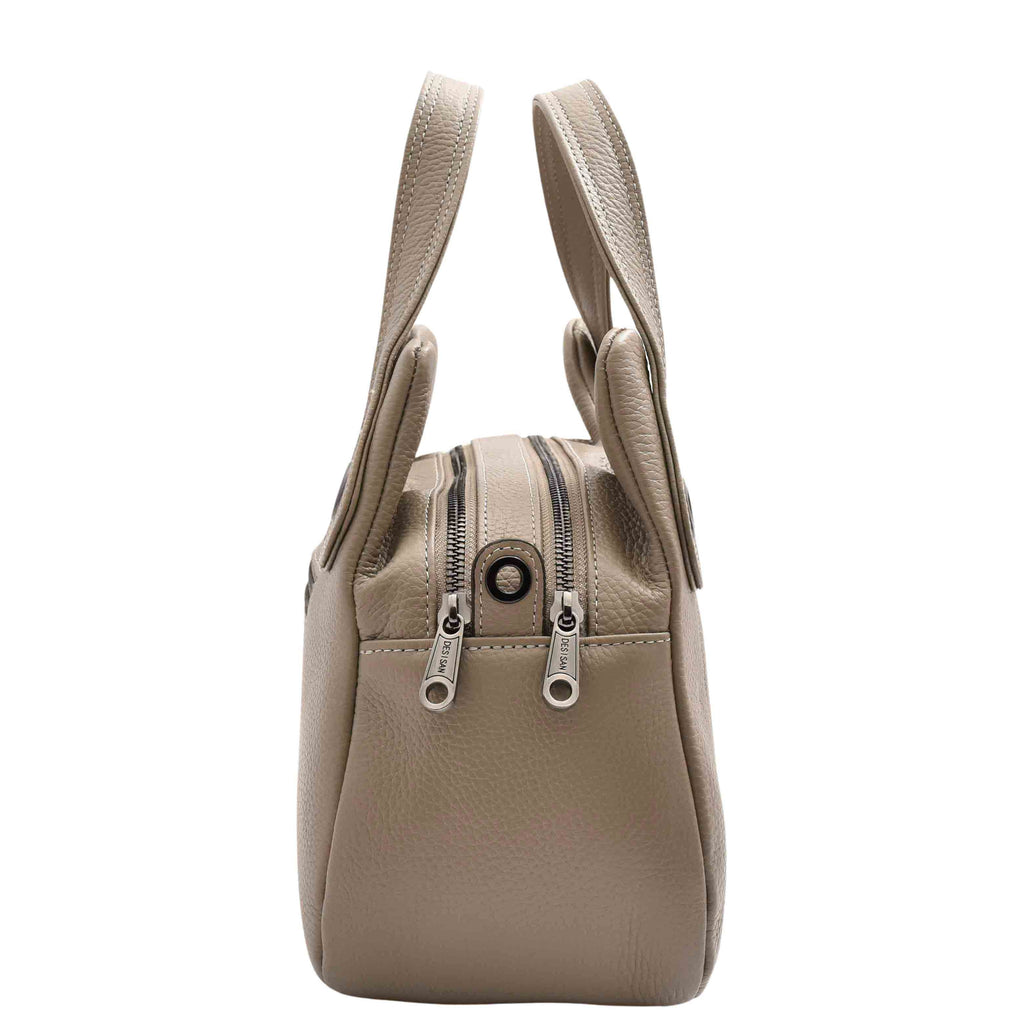 DR587 Women's Small Handbag Textured Leather Shoulder Bag Taupe 5