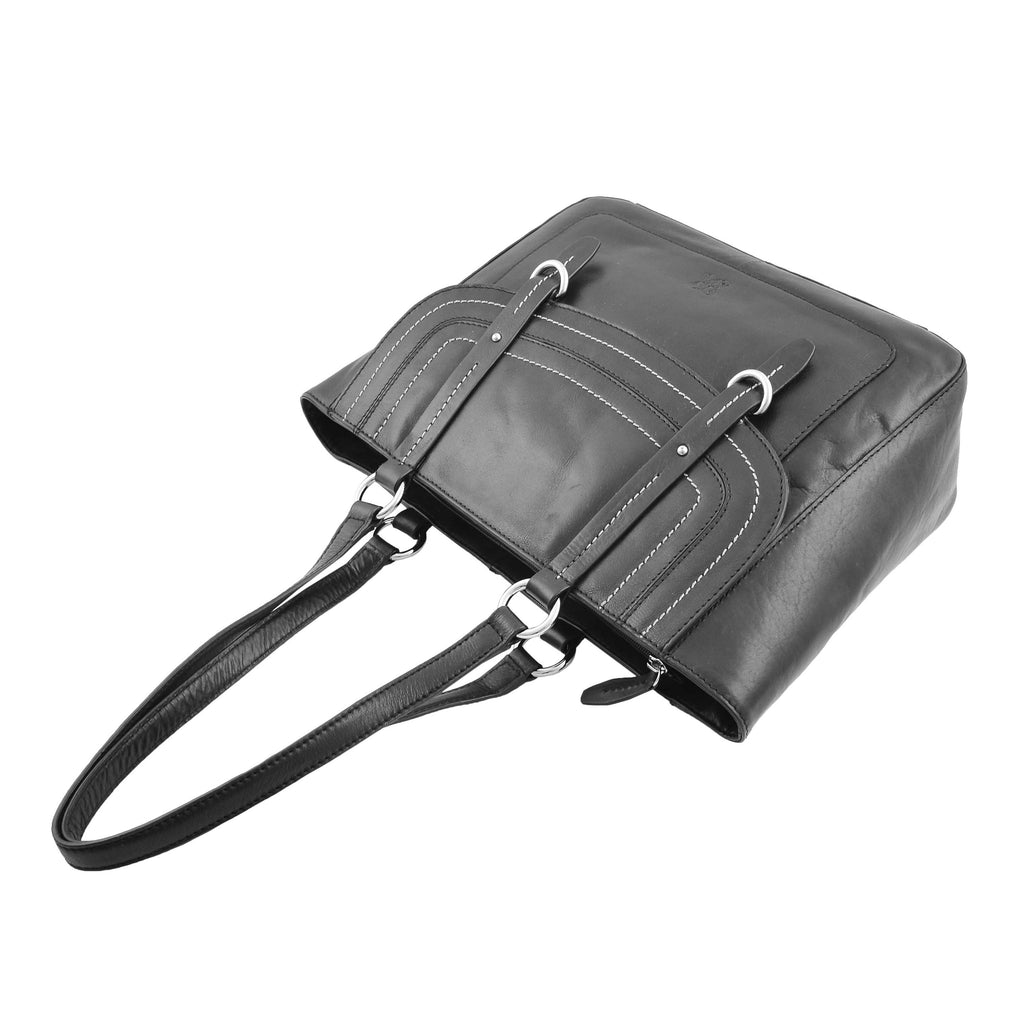 DR591 Women's Soft Leather Large Size Shopper Bag Black 5