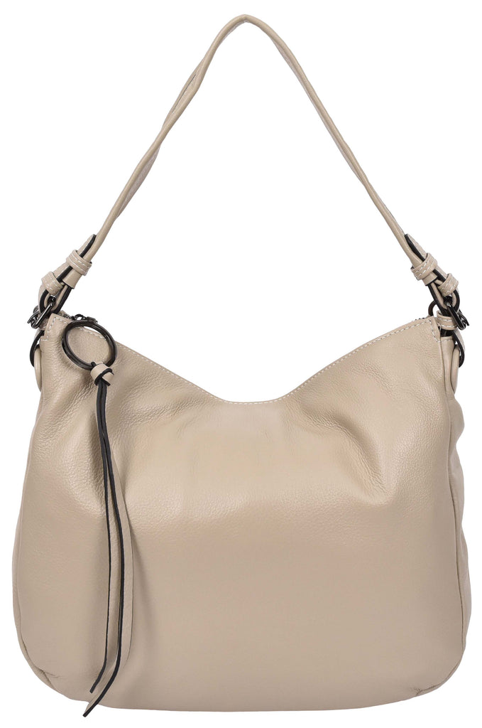 Ottawa Women's Genuine Leather Hobo Style Shoulder Handbag Taupe-5