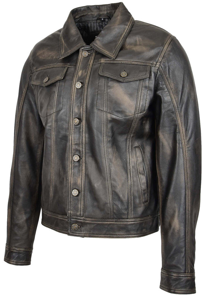 DR134 Men's Classic Short Leather Jacket Rub Off 5