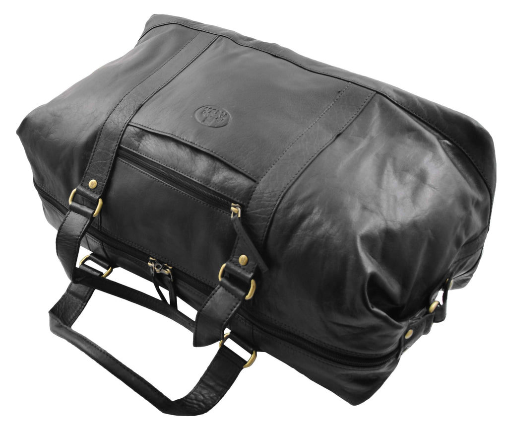 DR606 Genuine Leather Large Size Weekend Duffle Bag Black 5