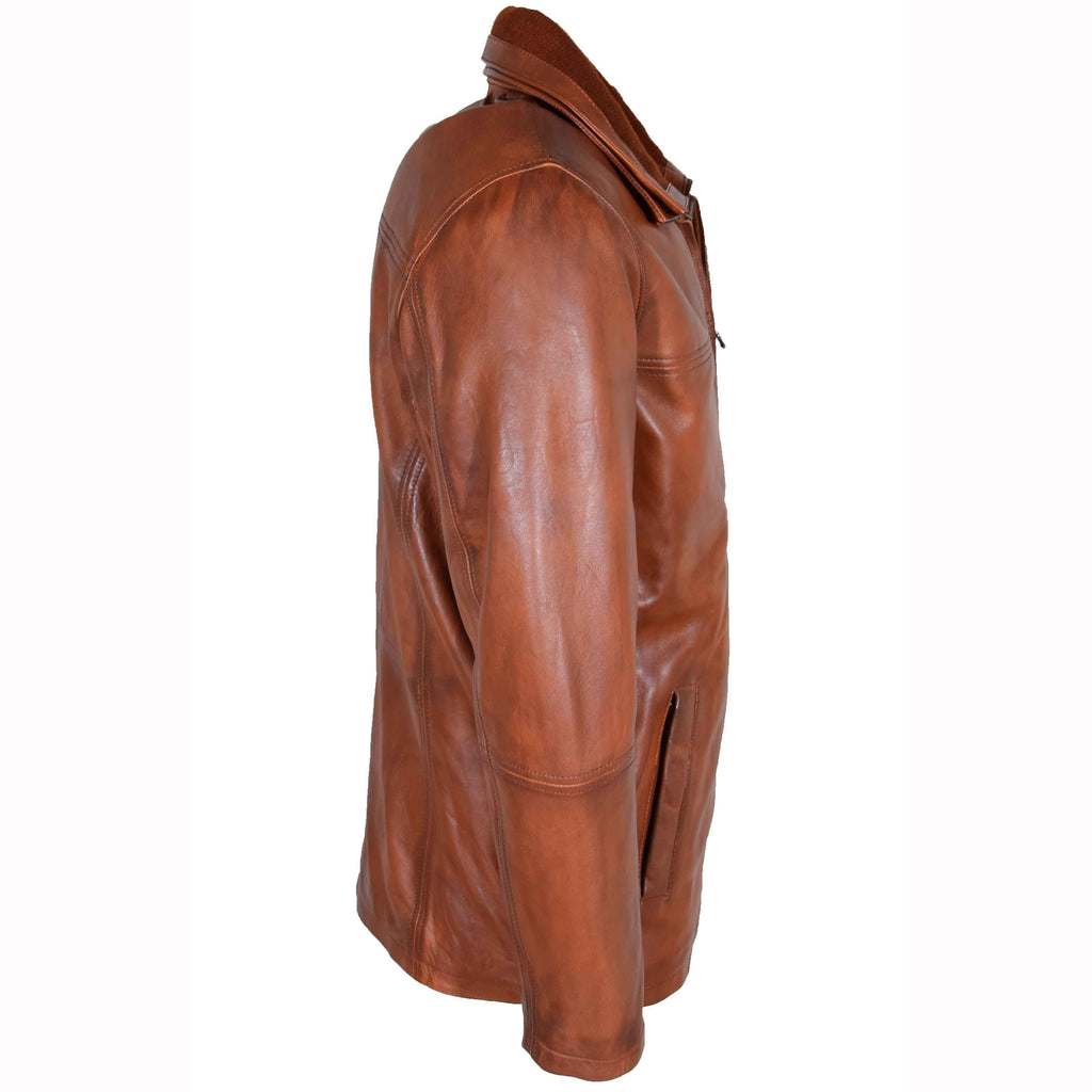 DR563 Men’s Genuine Leather Coat Detachable Collar Lining Cognac 5