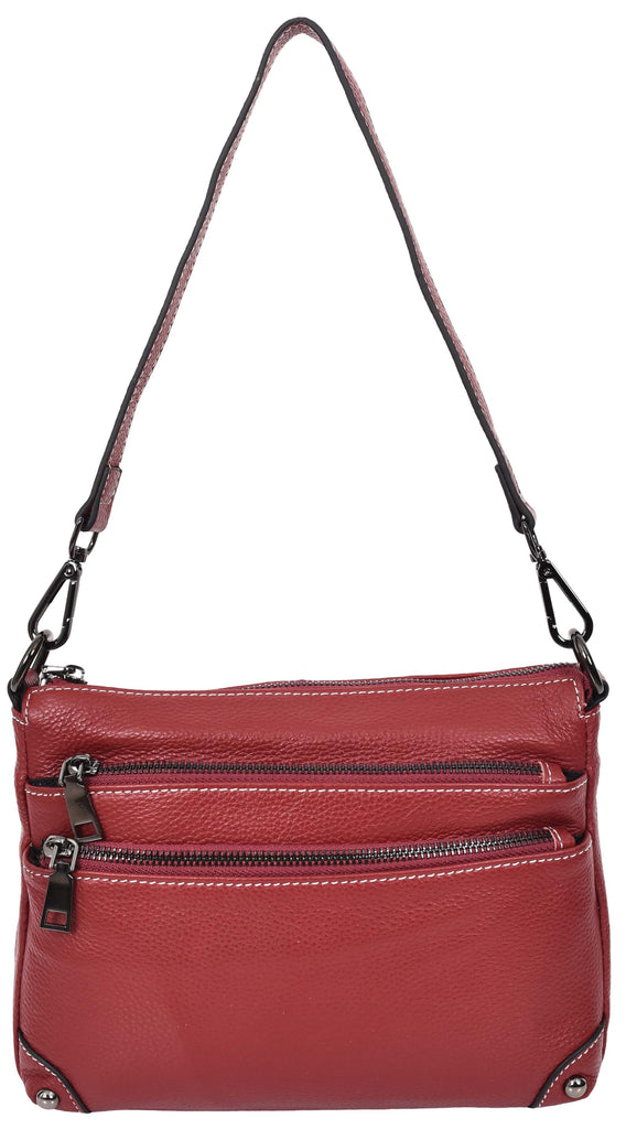 Adalynn Women's Real Leather Cross-Body Organiser Shoulder Bag Red-5