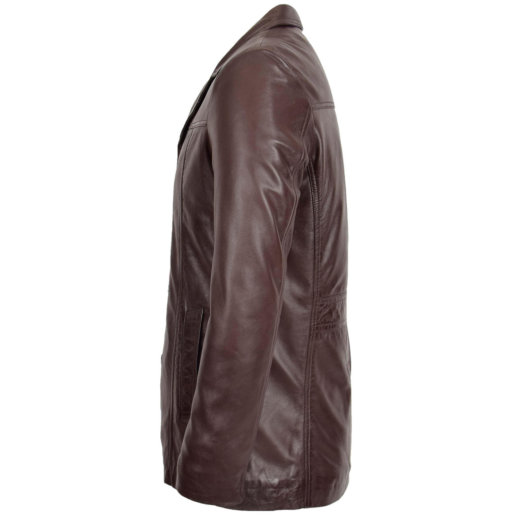 DR112 Men's Leather Classic Reefer Jacket Brown 4