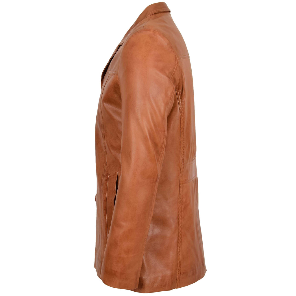DR112 Men's Leather Classic Reefer Jacket Tan 4