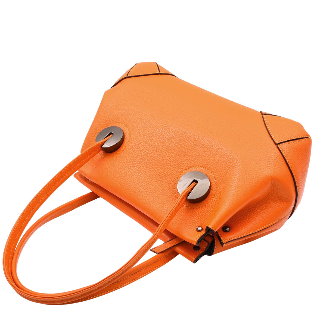 DR584 Women's Medium Tote Zip Shoulder Bag Leather Handbag Orange 5