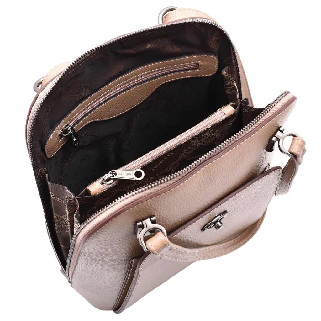 DR615 Women's Backpack Style Leather Shoulder Bag Taupe 5