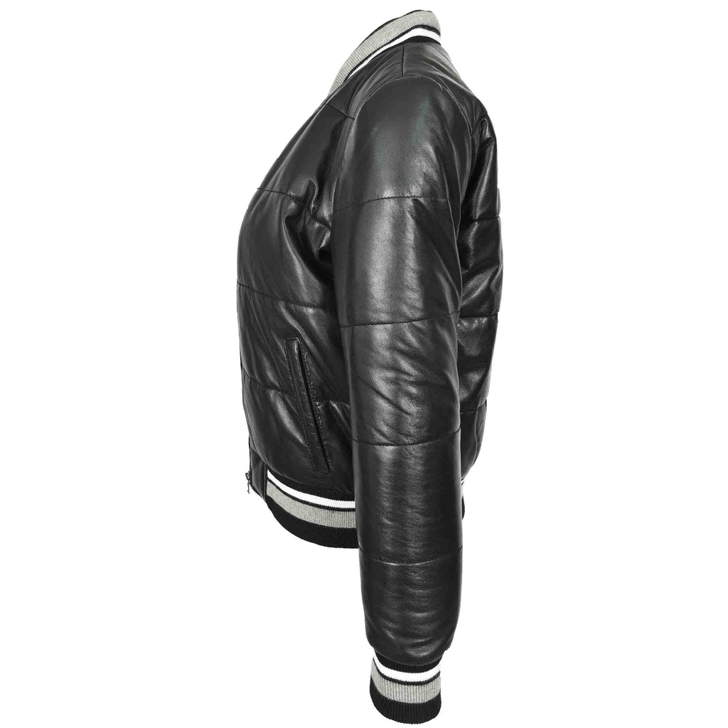 DR675 Ladies Genuine Leather Puffer Jacket Black 5
