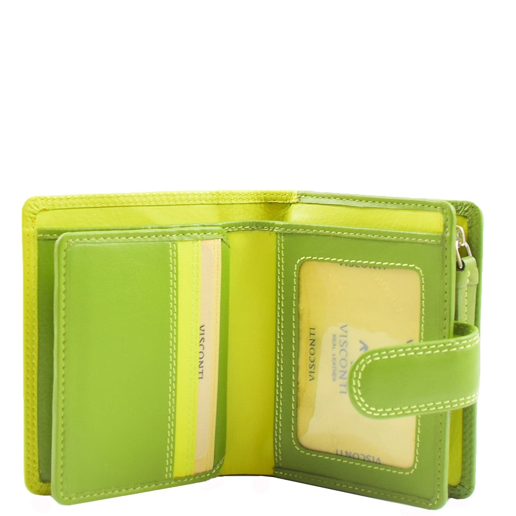 DR678 Ladies Genuine Leather Small Sized Zip Bi Fold Purse Lime Multi 5