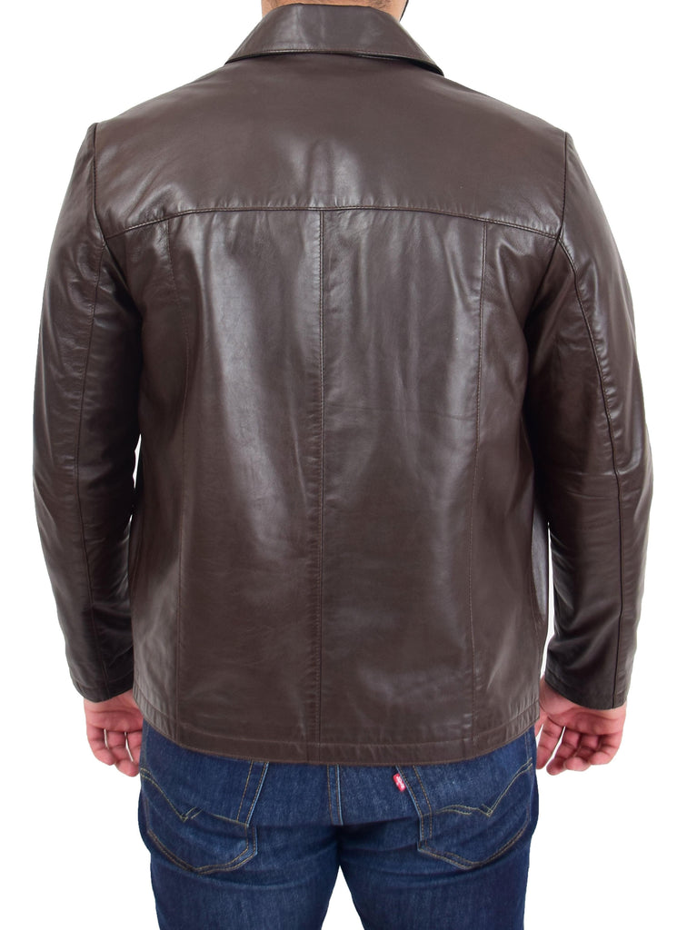 DR104 Men's Classic Zip Box Leather Jacket Brown 3
