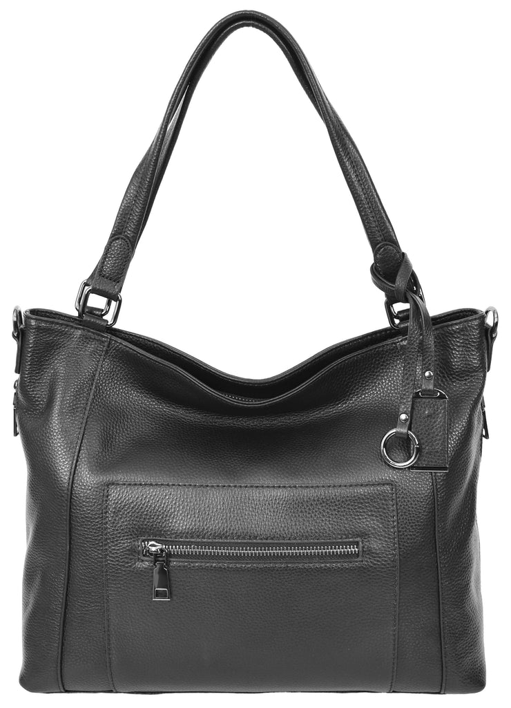 Abigail Women Leather Zip Opening Tote Shoulder Handbag Black-5