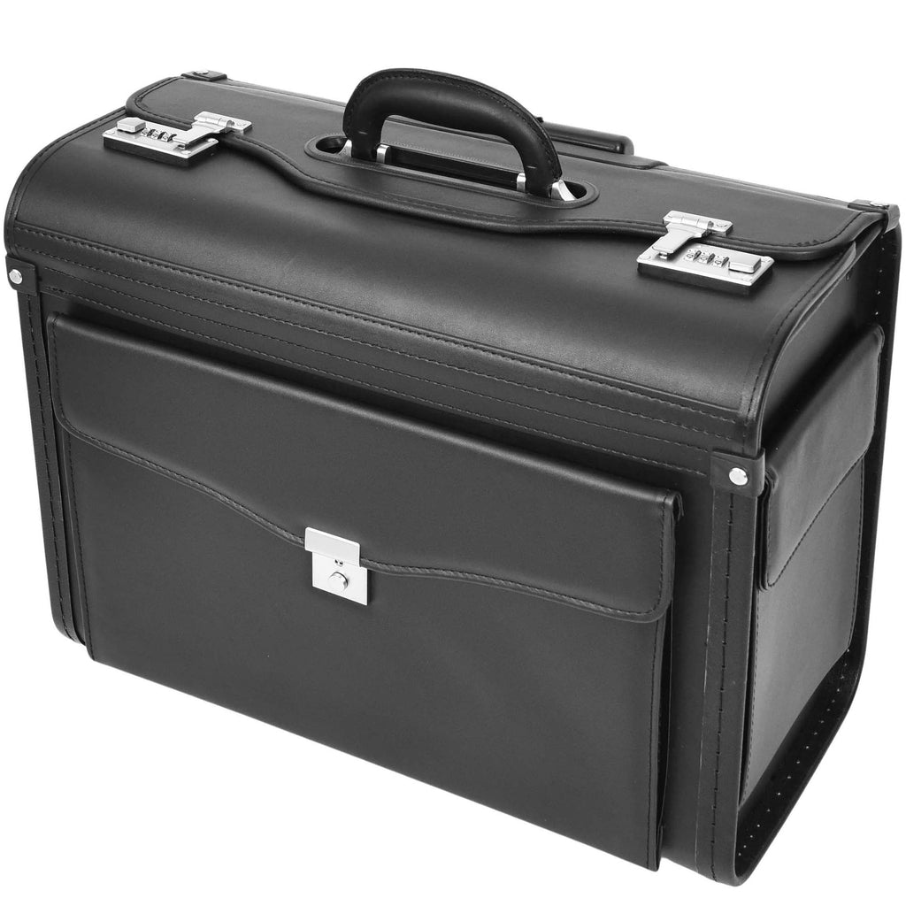 DR637 Durable Leather Cabin Wheeled Pilot Case Executive Laptop Bag Black 5