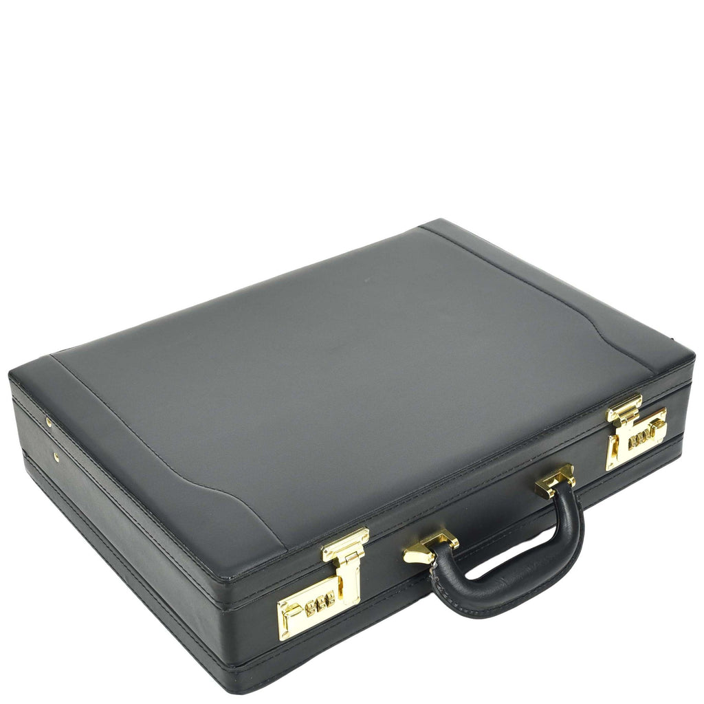DR657 Expandable Leather Briefcase Combination Lock Attache Case Black 5