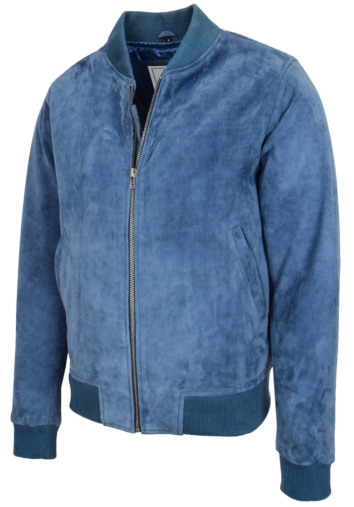 Men's Genuine Suede Leather Bomber Varsity Style Jacket Blue Raul 5