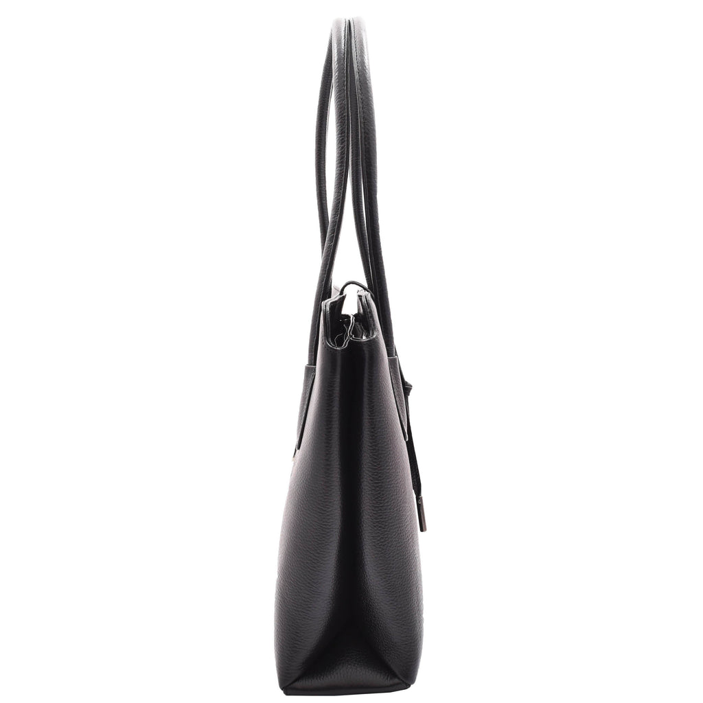 DR590 Women's Stylish Zip Opening Tote Large Shoulder Bag Black 5