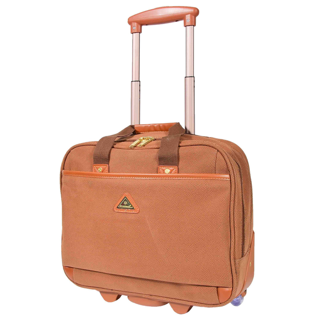 DR647 Faux Suede Briefcase Style Travel Bag Wheeled Pilot Case Camel 5