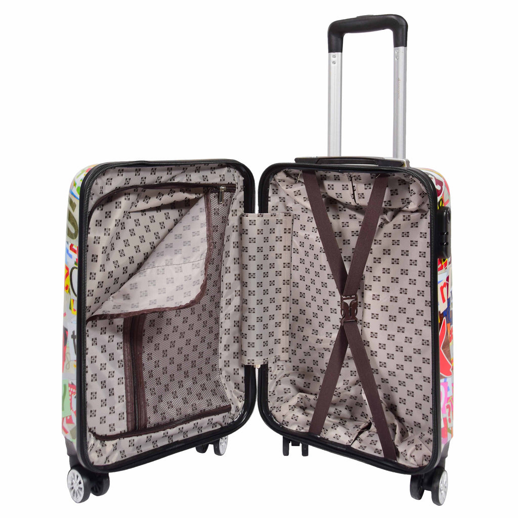 DR551 Four Wheeled Hard Cabin Luggage With Classical Alphabets Print 5