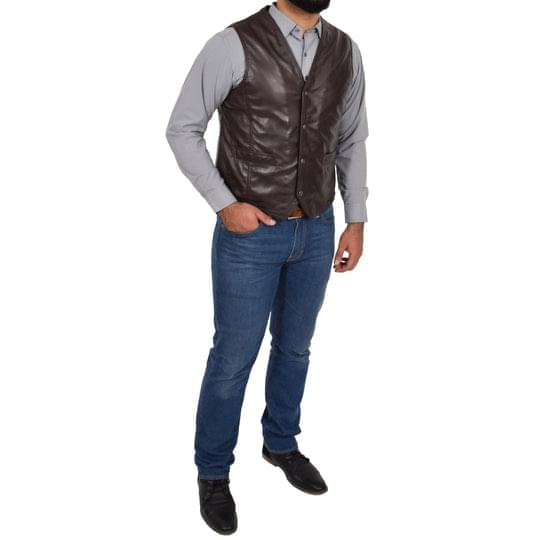 DR105 Men’s Classic Leather Waistcoat Brown 3