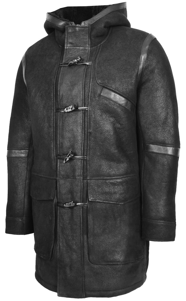 DR119 Men's Sheepskin Duffle Coat Black 4