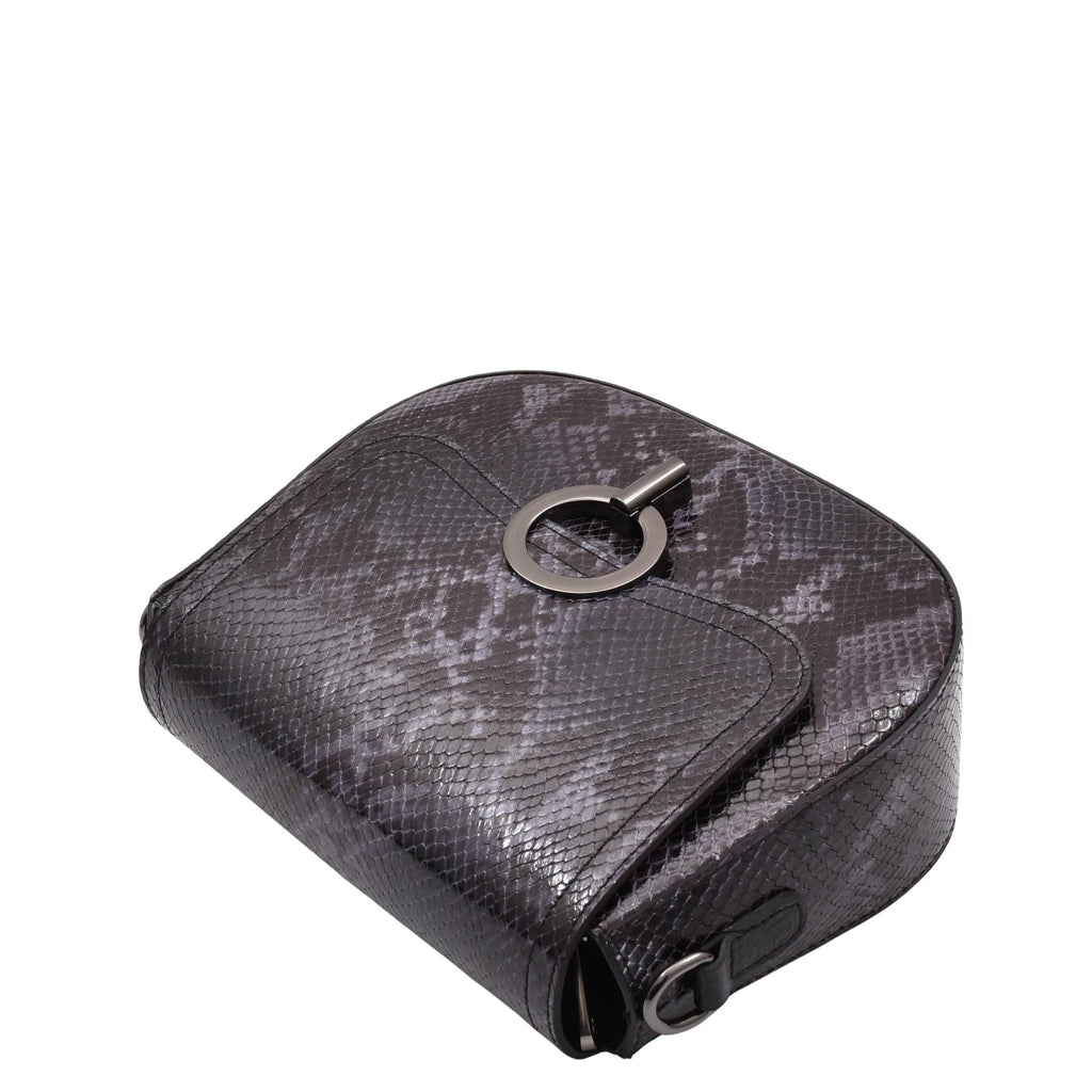 DR578 Women's Genuine Leather Small Sized Cross Body Bag Snake Print Navy 5