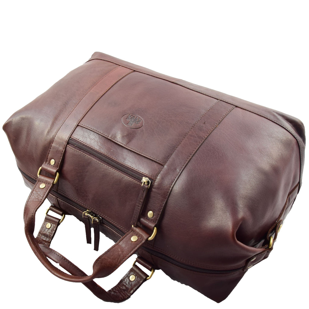 DR606 Genuine Leather Large Size Weekend Duffle Bag Brown 5