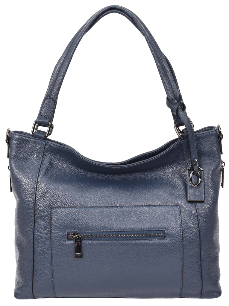 Abigail Women Leather Zip Opening Tote Shoulder Handbag Blue-5