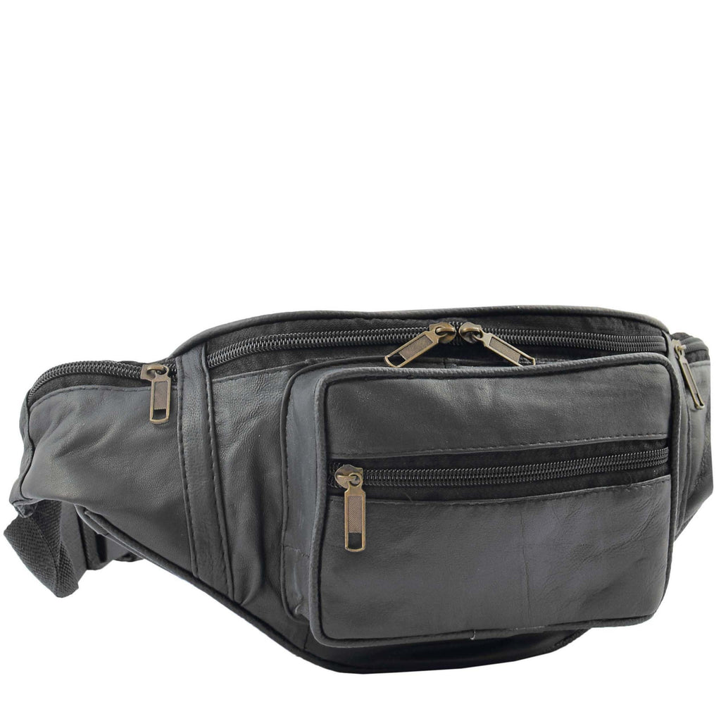 DR619 Genuine Leather Waist Bum Travel Bag Black 5