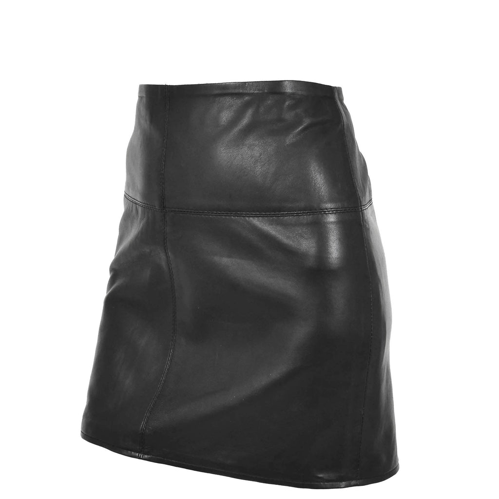 DR567 Women's Leather 16 Inch Mini Length Pencil Skirt Black 5